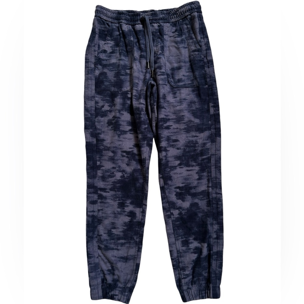 Athleta Farallon Printed Jogger Blue Camo Tie Dye Pockets Drawstring Waist Sz 6